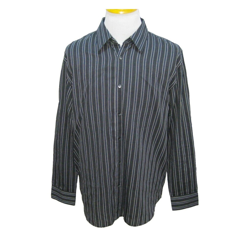 CALVIN KLEIN Men's (Size Large) Gray Blue Striped Button Front Shirt Cotton Top